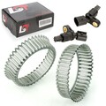 2x ABS-Sensor und ABS-Ring Set hinten Drehzahlgeber 43 Zähne für VW BORA CADDY