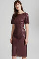 Damen burgunderfarbenes Lederkleid aus 100 % echtem Leder schmale Passform...