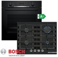 Gas Herdset Autark Gasherd BOSCH Schwarz  Backofen Teleskop + GAS Kochfeld NEU