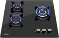WEHIM MGBG-603 Gaskochfeld 3 flammig Gaskocher Einbauherd Glaskeramik+Propan Set