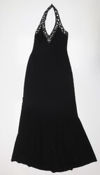 Flor De Noche schwarzes Polyester Damen-Ballkleid Größe 8 Neckholder-Reißverschluss