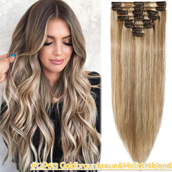 8 Tressen Glatt Clip In 100% Remy Echthaar Extensions Haarverlängerung 60cm dick