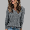 Damen Pullover Strickpullover Pulli V Neck Sweater Langarm Oberteile Strickhemd