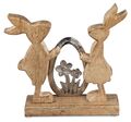 Dekofigur Hasenpaar mit Ei H. 24cm braun silber aus Alu + Mango-Holz Formano O24
