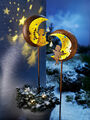 LED-Gartenstecker "Engel im Mond" 2er-Set, Gold-Metallic Beleuchtung Deko Garten