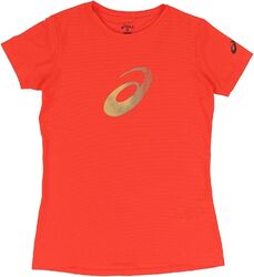 ASICS Damen T-Shirt Fitnessshirt Sport Oberteil Graphic Kurzarmshirt, rot, M