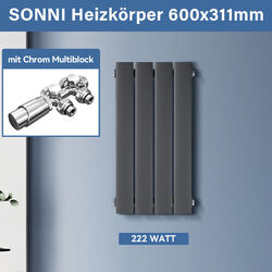 Heizkörper Design Flach klein Gäste WC Paneelheizkörper 600x311 mit Chrom Ventil