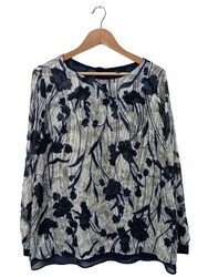 ESPRIT Schlupf-Bluse Damen Bluse Gr. DE 42 hellgrau-blau-schwarz Casual-Look