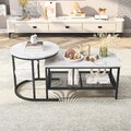 2er-Set Couchtisch Rund/Rechteckig Sofatisch Beistelltisch mit Metallgestell New