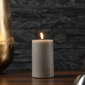 LED Kerze Mia Deluxe Echtwachs 3D Flamme Wachsspiegel flackernd H: 12,5cm taupe