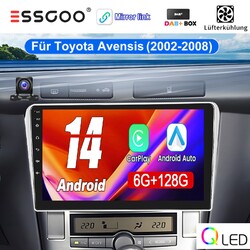 DAB+ 9"Autoradio 128G Android14 Carplay GPS Für Toyota Avensis T25 2002-2008 KAM