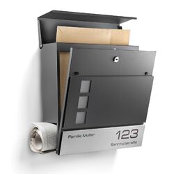 Moderner Briefkasten Anthrazit mit Zeitungsfach - Wandbriefkasten personalisiert