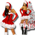 Miss Santa Samt Weihnachtskostüm 2-teilig 34-42 Weihnachtsfrau Kostüm Minikleid 
