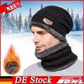 Beanie Wintermütze und Loop Schal Set Strickmütze Fellmütze Damen Herren Warm DE
