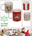 Weihnachtsmann-Crazy-Santa-Rentier Kaffeebecher Tassen Rot & Beige 2 Pack