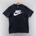 Nike Herren T-Shirt mittelschwarz weiß Grafik Druck Logo kurzärmelig Baumwolle