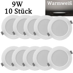 10X LED Panel Einbaustrahler Flach Spots Set 9W Deckenleuchte Rund Einbauleuchte