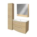 B.STYLE Badmöbel Set 4-tlg Braun 83 cm + LED-Spiegelschrank + Hochschrank rechts