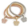 3er Set dicke Mesh Flex Armbänder mit Schmetterling Charm in Gold/Silber/Rose