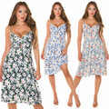 Damen Sommerkleid Mit Blumenmuster Dünne Träger Ausgestellt Knielang 0338