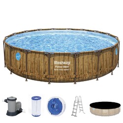 Frame Pool - Set mit Filterpumpe Stahlrahmen Aufstellpool Braun Ø 549 x 122 cm