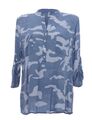 Damen Fischerhemd mit Muster Hemd Longbluse Turn Up Ärmel Oversize 40 42
