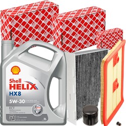FEBI FILTERSET+SHELL 5W30 ÖL passend für AUDI Q3 8U VW GOLF 6 CADDY 4 TIGUAN 5N