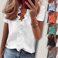 Damen Rüschen V-Neck Bluse Shirts Freizeit Hemd Kurzarm T-Shirt Sommer Tunika DE