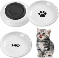 Keramik Katzennapf 3er Set, Weiß - Futternapf Katzen Flach mit Rutschfestem