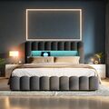 Polsterbett 160x200cm Doppelbett Stauraumbett mit Bettkasten Jugendbett LED DE