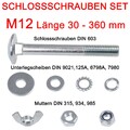 Schlossschrauben SET M12 verzinkt DIN 603 mit 4 Unterlegscheiben und 1 Mutter