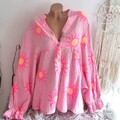 Musselin Bluse Neonpink/gelb-pink Hemd Sonne Gr. 36 38 40 42 44 Onesizes H1