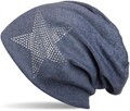 klassische warme Beanie Mütze mit Strass Stern, Strasssteine, Glitzerstern, Star
