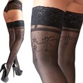 Halterlose Strümpfe sexy mit Muster schwarz Damen Nylons transparent S-XL Marika