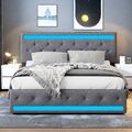 Polsterbett 140x200 LED Doppelbett mit USB Type-C  Ladefunktion& 4 Schubladen DE