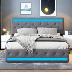 Polsterbett 140x200 LED Doppelbett mit USB Type-C  Ladefunktion& 4 Schubladen DE