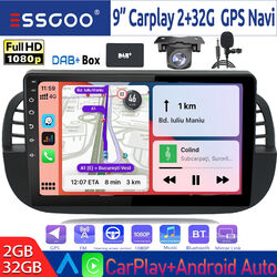 DAB+ 2+32G Android 12 Carplay Autoradio GPS Navi Kamera MIK Für FIAT 500 2007-15