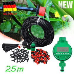 25M Automatisch Bewässerungssystem Bewässerung Tropfschlauch Garten +Timer