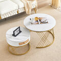Couchtische 2er Set rund Beistelltisch Marmor Optik Wohnzimmertisch 1 Schublade