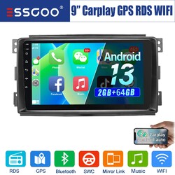 9" CarPlay 2+64G Android13 Autoradio GPS RDS WIFI Für Smart Fortwo 451 2005-2010