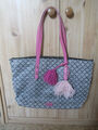 FOSSIL Handtasche Shopper Bag Tasche schwarz weiß pink mit Bommel Tote