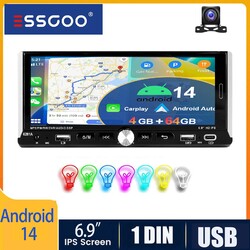 Android 14 4+64G Autoradio 1 DIN Apple Carplay IPS GPS NAV FM RDS WIFI AM Kamera