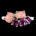 925 Sterlingsilber Ring Oval Opal Rhodolith Granat Edelstein Schmuck Größe 7