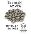 Sechskantmuttern DIN 934 M10 rostfrei Edelstahl A2 V2A ISO 4032 - 25 Stück 