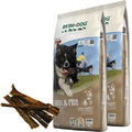 2 x 12,5 kg Bewi Dog Lamb & Rice + 250 g Canius Pansen