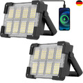 LED Baustrahler Akku 4 Modi Dimmbares Notlicht Solarladung Tragbar USB Power