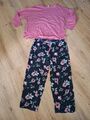 Pyjama Schlafanzug von bpc Größe 48/50 wide leg schwarz gemustert und pink