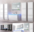 Badmöbel Set Badezimmerset Badmöbel weiß schwarz Hochglanz montiert LED Kosmetik