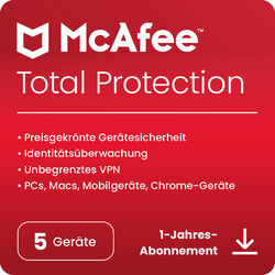 McAfee Total Protection inkl. VPN / 5 Geräte / 1 Jahr / KEY (ESD)