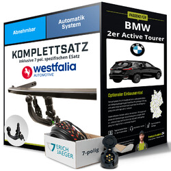 Anhängerkupplung WESTFALIA abnehmbar für BMW 2er Active Tourer +E-Satz inkl. EBAJetzt 50€* sparen mit Code: PKW25